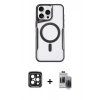 MARSİLYAN™- iPhone 15 Pro Max Kılıf Yadigar Klasik Özel Seri - Siyah Vanessa Magic Hayalet Cam + PVD Metal Kamera Lens - SH