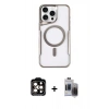 MARSİLYAN™- iPhone 15 Pro Max Kılıf Yadigar Klasik Özel Seri - Siyah Vanessa Magic Hayalet Cam + Turuncu PVD Metal Kamera Lens