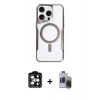 MARSİLYAN™- iPhone 15 Pro Max Kılıf Yadigar Klasik Özel Seri - Siyah Vanessa Magic Hayalet Cam + Turuncu PVD Metal Kamera Lens