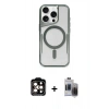 MARSİLYAN™- iPhone 15 Pro Max Kılıf Yadigar Klasik Özel Seri - Siyah Vanessa Magic Hayalet Cam + Turuncu PVD Metal Kamera Lens