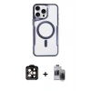 MARSİLYAN™- iPhone 15 Pro Max Kılıf Yadigar Klasik Özel Seri - Siyah Vanessa Magic Hayalet Cam + Turuncu PVD Metal Kamera Lens