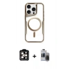 MARSİLYAN™- iPhone 15 Pro Max Kılıf Yadigar Klasik Özel Seri - Siyah Vanessa Magic Hayalet Cam + Turuncu PVD Metal Kamera Lens
