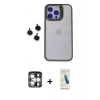MARSİLYAN™- iPhone 15 Pro Max Kılıf Yankı Asil Serisi - Şeffaf Pasifik Cam Ekran Koruyucu + PVD Metal Kamera Lens - GS