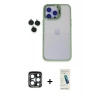 MARSİLYAN™- iPhone 15 Pro Max Kılıf Yankı Asil Serisi - Şeffaf Pasifik Cam Ekran Koruyucu + PVD Metal Kamera Lens - LT