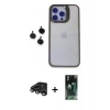 MARSİLYAN™- iPhone 15 Pro Max Kılıf Yankı Asil Serisi - Siyah 360 Mat Full Body Arka Koruyucu + Titanyum Gri Raze Metal Kamera Lens