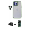 MARSİLYAN™- iPhone 15 Pro Max Kılıf Yankı Asil Serisi - Siyah 360 Mat Full Body Arka Koruyucu + Titanyum Gri Raze Metal Kamera Lens