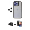MARSİLYAN™- iPhone 15 Pro Max Kılıf Yankı Asil Serisi - Siyah 3D Antistatik Mat Seramik Nano Ekran Koruyucu + Raze Metal Kamera Lens - TMGI