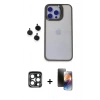 MARSİLYAN™- iPhone 15 Pro Max Kılıf Yankı Asil Serisi - Siyah 3D Antistatik Mat Seramik Nano Ekran Koruyucu + Lacivert PVD Metal Kamera Lens