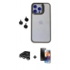 MARSİLYAN™- iPhone 15 Pro Max Kılıf Yankı Asil Serisi - Siyah 3D Antistatik Mat Seramik Nano Ekran Koruyucu + Raze Metal Kamera Lens - GS