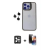 MARSİLYAN™- iPhone 15 Pro Max Kılıf Yankı Asil Serisi - Siyah 3D Antistatik Mat Seramik Nano Ekran Koruyucu + PVD Metal Kamera Lens - SH