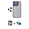 MARSİLYAN™- iPhone 15 Pro Max Kılıf Yankı Asil Serisi - Siyah 3D Antistatik Seramik Nano Ekran Koruyucu + Gümüş PVD Metal Kamera Lens