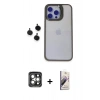 MARSİLYAN™- iPhone 15 Pro Max Kılıf Yankı Asil Serisi - Siyah Bilvis 3D Mat Cam Ekran Koruyucu + PVD Metal Kamera Lens - GI