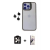 MARSİLYAN™- iPhone 15 Pro Max Kılıf Yankı Asil Serisi - Siyah Bilvis 3D Mat Cam Ekran Koruyucu + PVD Metal Kamera Lens - TU