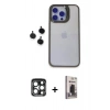 MARSİLYAN™- iPhone 15 Pro Max Kılıf Yankı Asil Serisi - Siyah Bilvis Hayalet Cam Ekran Koruyucu + PVD Metal Kamera Lens - LT