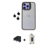 MARSİLYAN™- iPhone 15 Pro Max Kılıf Yankı Asil Serisi - Siyah Bilvis Hayalet Cam Ekran Koruyucu + Raze Metal Kamera Lens - LT