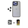 MARSİLYAN™- iPhone 15 Pro Max Kılıf Yankı Asil Serisi - Siyah Buffer Cam Ekran Koruyucu + PVD Metal Kamera Lens - LT