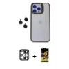 MARSİLYAN™- iPhone 15 Pro Max Kılıf Yankı Asil Serisi - Siyah Buffer Cam Ekran Koruyucu + PVD Metal Kamera Lens - GS