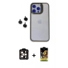 MARSİLYAN™- iPhone 15 Pro Max Kılıf Yankı Asil Serisi - Siyah Buffer Cam Ekran Koruyucu + PVD Metal Kamera Lens - TU