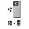 MARSİLYAN™- iPhone 15 Pro Max Kılıf Yankı Asil Serisi - Siyah Buffer Hayalet Cam Ekran Koruyucu + PVD Metal Kamera Lens - LT