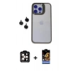 MARSİLYAN™- iPhone 15 Pro Max Kılıf Yankı Asil Serisi - Siyah Buffer Hayalet Cam Ekran Koruyucu + PVD Metal Kamera Lens - TU