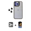 MARSİLYAN™- iPhone 15 Pro Max Kılıf Yankı Asil Serisi - Siyah Buffer Hayalet Cam Ekran Koruyucu + PVD Metal Kamera Lens - GS