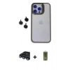 MARSİLYAN™- iPhone 15 Pro Max Kılıf Yankı Asil Serisi - Siyah Joko Magic 5D Hayalet Cam + Lacivert Raze Metal Kamera Lens