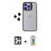 MARSİLYAN™- iPhone 15 Pro Max Kılıf Yankı Asil Serisi - Siyah Polymer Nano Ekran Koruyucu + Gümüş PVD Metal Kamera Lens