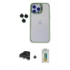 MARSİLYAN™- iPhone 15 Pro Max Kılıf Yankı Asil Serisi - Siyah Polymer Nano Ekran Koruyucu + Gümüş Raze Metal Kamera Lens