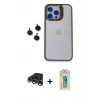 MARSİLYAN™- iPhone 15 Pro Max Kılıf Yankı Asil Serisi - Siyah Polymer Nano Ekran Koruyucu + Gümüş Raze Metal Kamera Lens