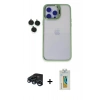 MARSİLYAN™- iPhone 15 Pro Max Kılıf Yankı Asil Serisi - Siyah Polymer Nano Ekran Koruyucu + Lacivert Raze Metal Kamera Lens