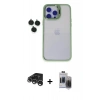 MARSİLYAN™- iPhone 15 Pro Max Kılıf Yankı Asil Serisi - Siyah Vanessa Magic Hayalet Cam + Gümüş Raze Metal Kamera Lens