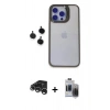 MARSİLYAN™- iPhone 15 Pro Max Kılıf Yankı Asil Serisi - Siyah Vanessa Magic Hayalet Cam + Gümüş Raze Metal Kamera Lens