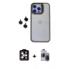 MARSİLYAN™- iPhone 15 Pro Max Kılıf Yankı Asil Serisi - Siyah Vanessa Magic Hayalet Cam + Turuncu PVD Metal Kamera Lens