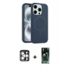 MARSİLYAN™- iPhone 15 Pro Max Kılıf Yankı Form Serisi - Şeffaf 360 Full Body Arka Koruyucu + Gümüş PVD Metal Kamera Lens