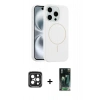 MARSİLYAN™- iPhone 15 Pro Max Kılıf Yankı Form Serisi - Şeffaf 360 Full Body Arka Koruyucu + PVD Metal Kamera Lens - SH