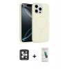 MARSİLYAN™- iPhone 15 Pro Max Kılıf Yankı Form Serisi - Şeffaf Pasifik Cam Ekran Koruyucu + Gri PVD Metal Kamera Lens