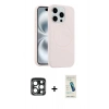 MARSİLYAN™- iPhone 15 Pro Max Kılıf Yankı Form Serisi - Şeffaf Pasifik Cam Ekran Koruyucu + PVD Metal Kamera Lens - LT