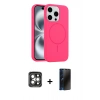 MARSİLYAN™- iPhone 15 Pro Max Kılıf Yankı Form Serisi - Siyah 3D Antistatik Hayalet Cam Ekran Koruyucu + PVD Metal Kamera Lens - GI