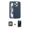 MARSİLYAN™- iPhone 15 Pro Max Kılıf Yankı Form Serisi - Siyah 3D Antistatik Hayalet Cam Ekran Koruyucu + PVD Metal Kamera Lens - GI