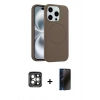 MARSİLYAN™- iPhone 15 Pro Max Kılıf Yankı Form Serisi - Siyah 3D Antistatik Hayalet Cam Ekran Koruyucu + PVD Metal Kamera Lens - GI