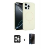 MARSİLYAN™- iPhone 15 Pro Max Kılıf Yankı Form Serisi - Siyah 3D Antistatik Hayalet Cam Ekran Koruyucu + PVD Metal Kamera Lens - GI