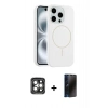 MARSİLYAN™- iPhone 15 Pro Max Kılıf Yankı Form Serisi - Siyah 3D Antistatik Hayalet Cam Ekran Koruyucu + PVD Metal Kamera Lens - GI