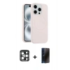 MARSİLYAN™- iPhone 15 Pro Max Kılıf Yankı Form Serisi - Siyah 3D Antistatik Hayalet Cam Ekran Koruyucu + PVD Metal Kamera Lens - LT
