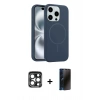 MARSİLYAN™- iPhone 15 Pro Max Kılıf Yankı Form Serisi - Siyah 3D Antistatik Hayalet Cam Ekran Koruyucu + PVD Metal Kamera Lens - LT