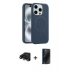 MARSİLYAN™- iPhone 15 Pro Max Kılıf Yankı Form Serisi - Siyah 3D Antistatik Hayalet Cam Ekran Koruyucu + Raze Metal Kamera Lens - SH