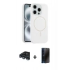 MARSİLYAN™- iPhone 15 Pro Max Kılıf Yankı Form Serisi - Siyah 3D Antistatik Hayalet Cam Ekran Koruyucu + Raze Metal Kamera Lens - LT
