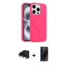 MARSİLYAN™- iPhone 15 Pro Max Kılıf Yankı Form Serisi - Siyah 3D Antistatik Hayalet Cam Ekran Koruyucu + Raze Metal Kamera Lens - SH