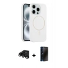 MARSİLYAN™- iPhone 15 Pro Max Kılıf Yankı Form Serisi - Siyah 3D Antistatik Hayalet Cam Ekran Koruyucu + Raze Metal Kamera Lens - SH
