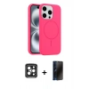 MARSİLYAN™- iPhone 15 Pro Max Kılıf Yankı Form Serisi - Siyah 3D Antistatik Hayalet Cam Ekran Koruyucu + Siyah PVD Metal Kamera Lens