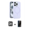 MARSİLYAN™- iPhone 15 Pro Max Kılıf Yankı Form Serisi - Siyah 3D Antistatik Hayalet Cam Ekran Koruyucu + Siyah PVD Metal Kamera Lens